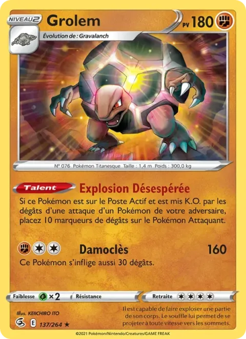 Carte Pokémon Grolem 137/264, extension Poing de Fusion