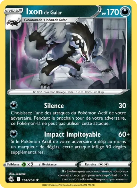 Carte Pokémon Ixon de Galar 161/264, extension Poing de Fusion