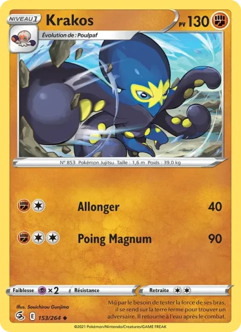 Carte Pokémon Krakos 153/264, extension Poing de Fusion