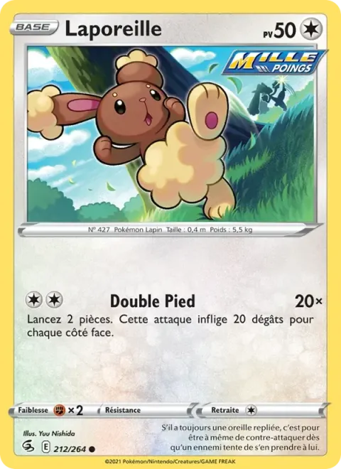 Carte Pokémon Laporeille 212/264, extension Poing de Fusion