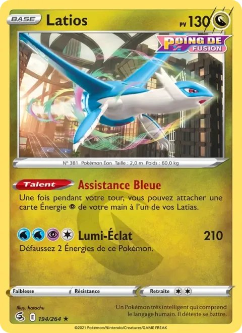 Carte Pokémon Latios 194/264, extension Poing de Fusion