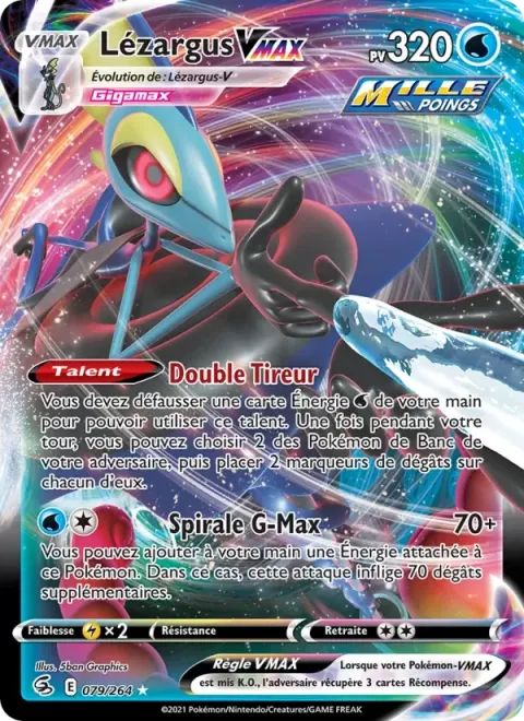 Carte Pokémon Lézargus VMAX 079/264, extension Poing de Fusion