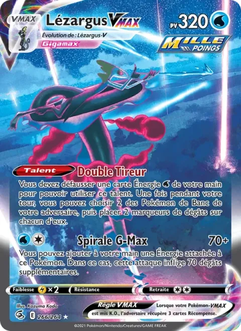 Carte Pokémon Lézargus VMAX 266/264, extension Poing de Fusion
