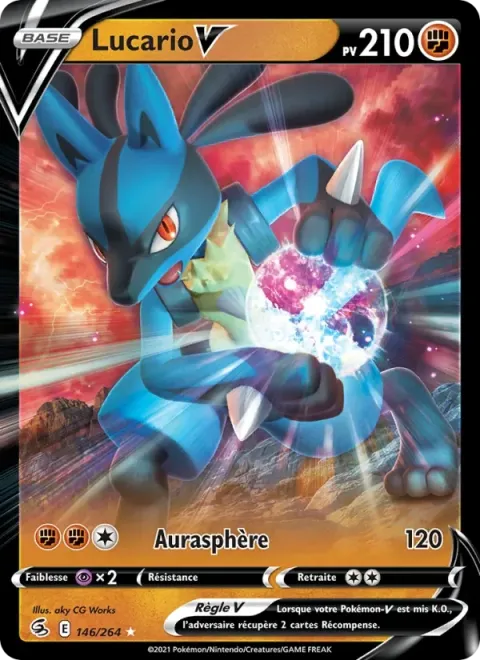 Carte Pokémon Lucario V 146/264, extension Poing de Fusion