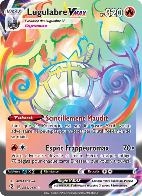 Carte Pokémon Lugulabre VMAX 265/264, extension Poing de Fusion