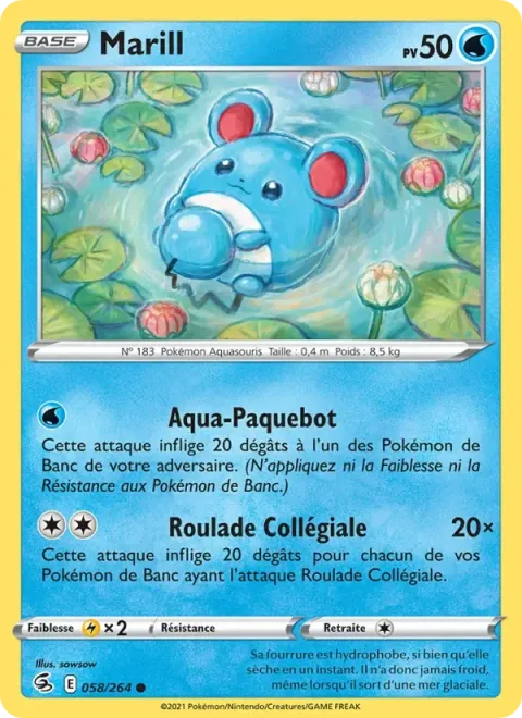 Carte Pokémon Marill 058/264, extension Poing de Fusion