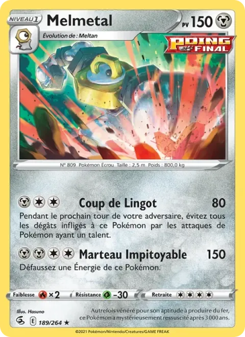Carte Pokémon Melmetal 189/264, extension Poing de Fusion