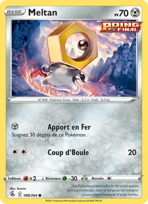 Carte Pokémon Meltan 188/264, extension Poing de Fusion