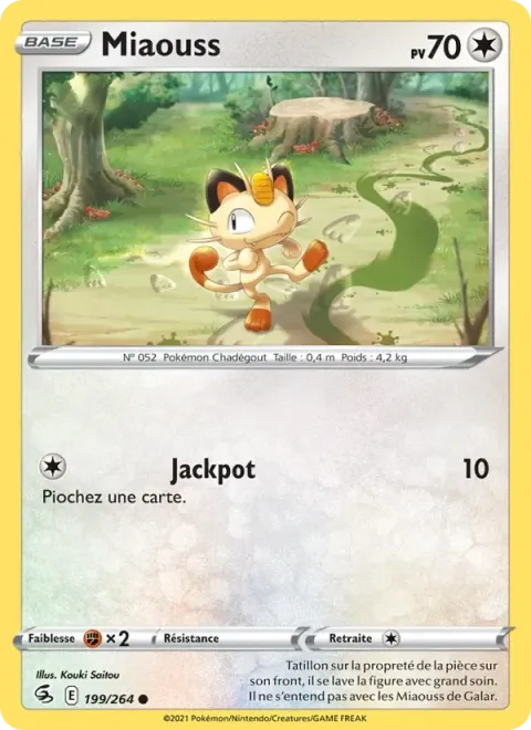 Carte Pokémon Miaouss 199/264, extension Poing de Fusion