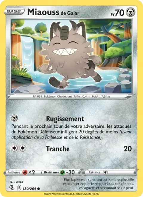Carte Pokémon Miaouss de Galar 180/264, extension Poing de Fusion