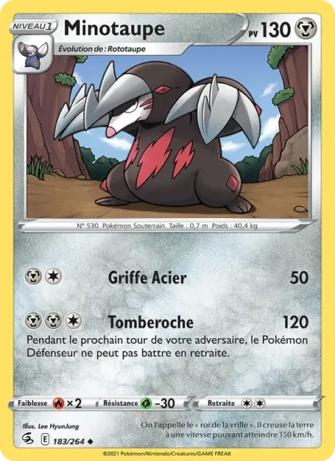 Carte Pokémon Minotaupe 183/264, extension Poing de Fusion