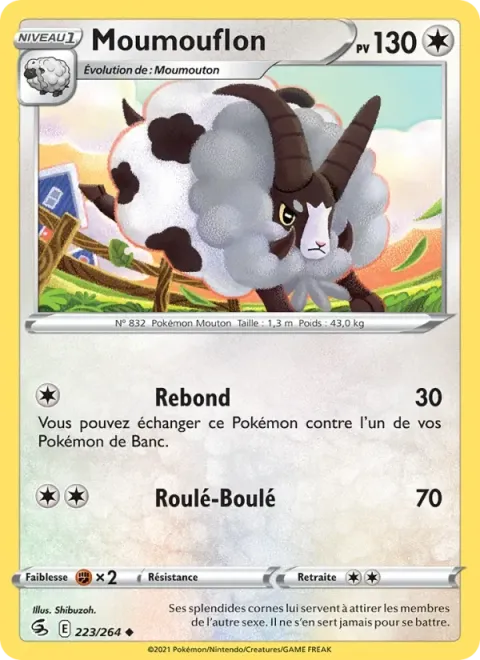 Carte Pokémon Moumouflon 223/264, extension Poing de Fusion