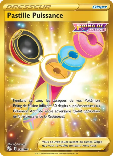 Carte Pokémon Pastille Puissance 281/264, extension Poing de Fusion