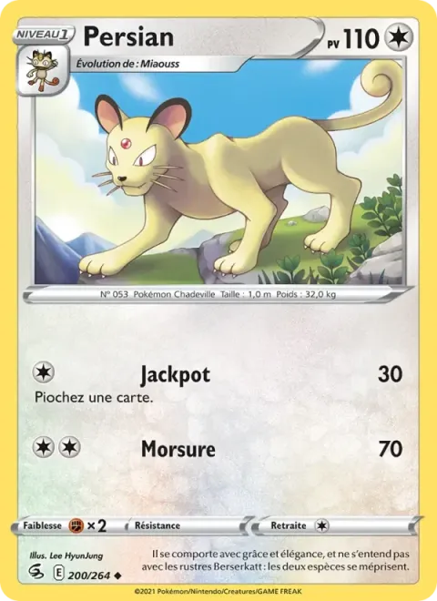 Carte Pokémon Persian 200/264, extension Poing de Fusion