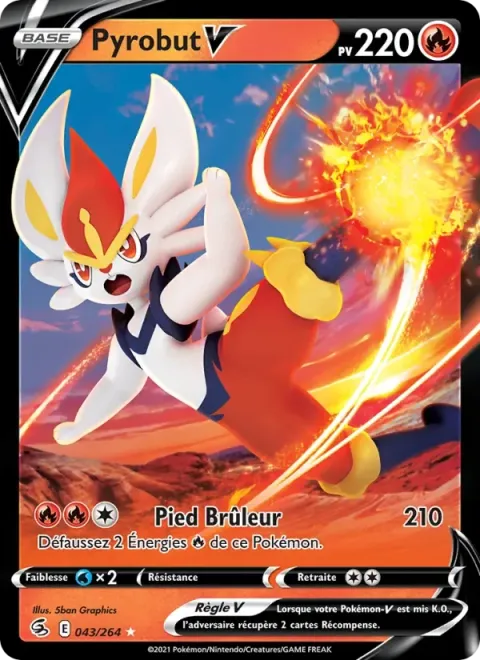 Carte Pokémon Pyrobut V 043/264, extension Poing de Fusion