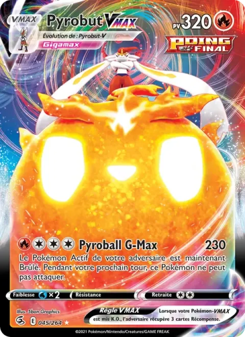 Carte Pokémon Pyrobut VMAX 045/264, extension Poing de Fusion