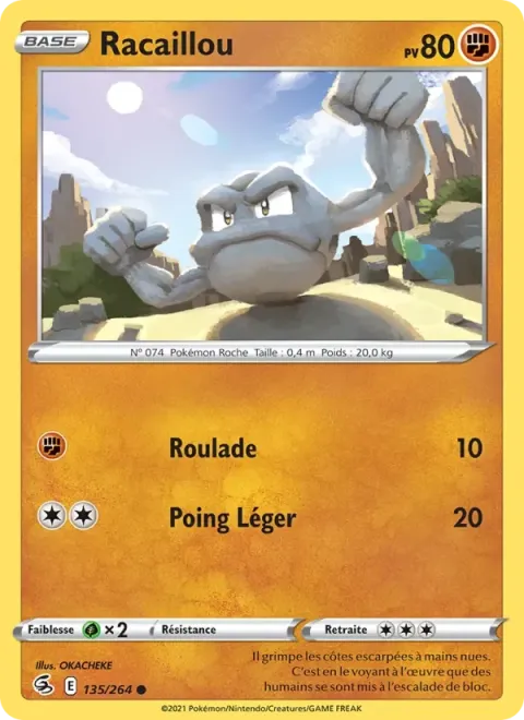 Carte Pokémon Racaillou 135/264, extension Poing de Fusion