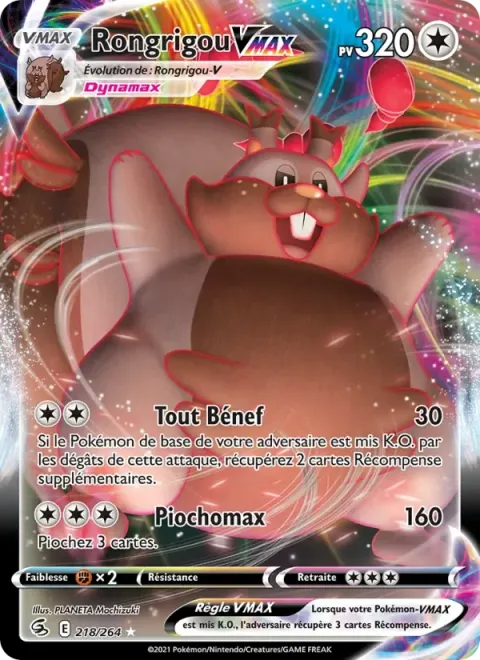 Carte Pokémon Rongrigou VMAX 218/264, extension Poing de Fusion