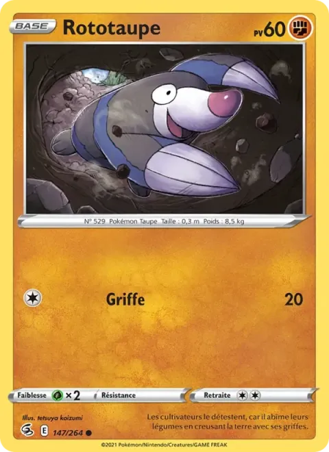 Carte Pokémon Rototaupe 147/264, extension Poing de Fusion