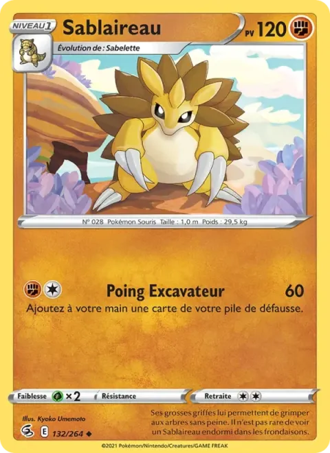 Carte Pokémon Sablaireau 132/264, extension Poing de Fusion