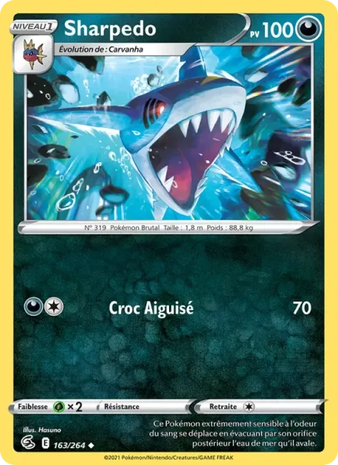 Carte Pokémon Sharpedo 163/264, extension Poing de Fusion