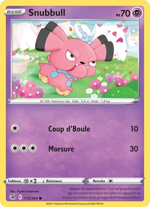 Carte Pokémon Snubbull 115/264, extension Poing de Fusion