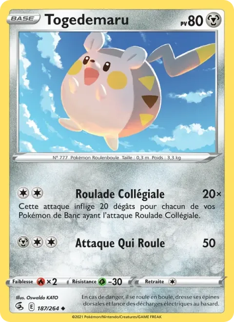 Carte Pokémon Togedemaru 187/264, extension Poing de Fusion