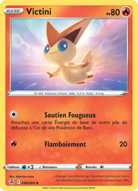 Carte Pokémon Victini 036/264, extension Poing de Fusion