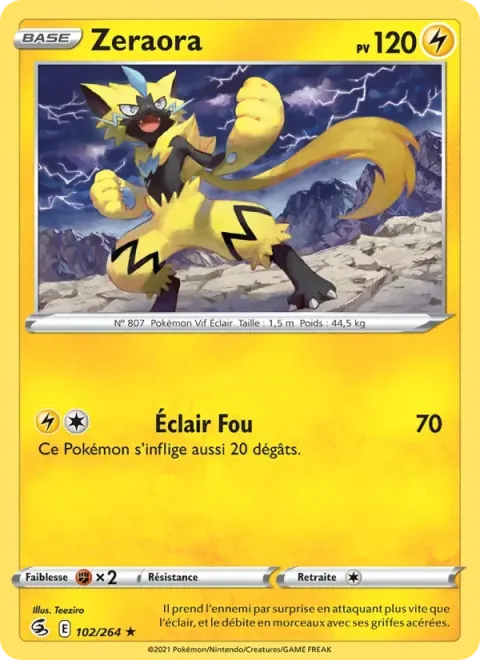 Carte Pokémon Zeraora 102/264, extension Poing de Fusion