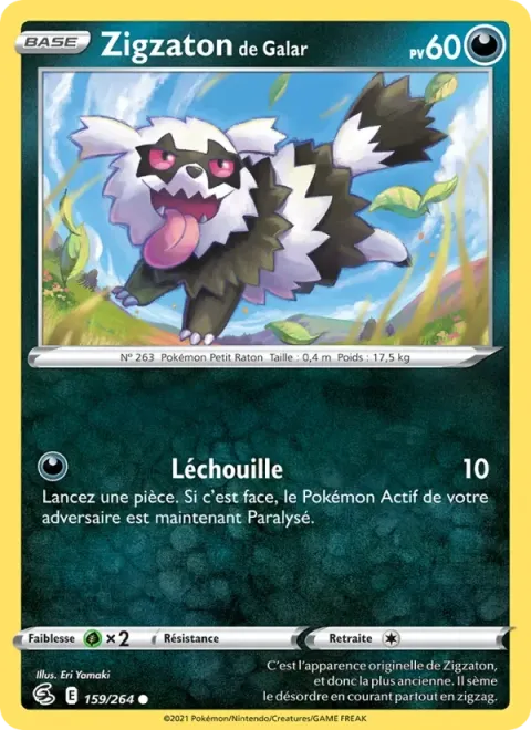 Carte Pokémon Zigzaton de Galar 159/264, extension Poing de Fusion