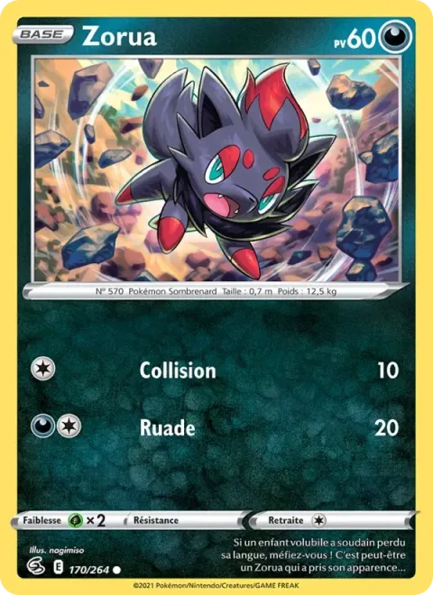 Carte Pokémon Zorua 170/264, extension Poing de Fusion