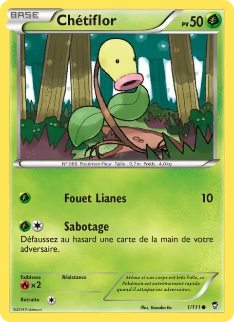 Carte Pokémon Chétiflor 001/111, extension Poings Furieux