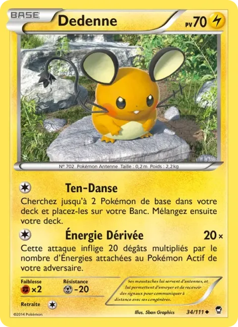 Carte Pokémon Dedenne 034/111, extension Poings Furieux