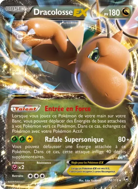 Carte Pokémon Dracolosse EX 074/111, extension Poings Furieux