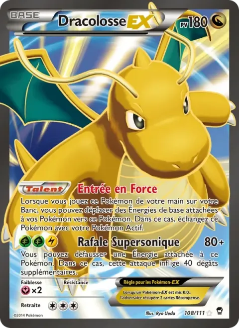 Carte Pokémon Dracolosse EX 108/111, extension Poings Furieux