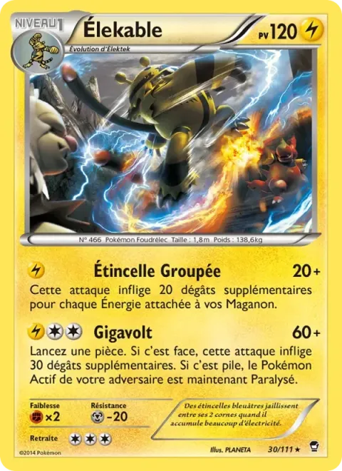 Carte Pokémon Élekable 030/111, extension Poings Furieux