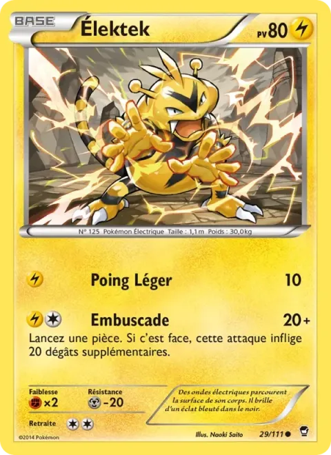 Carte Pokémon Élektek 029/111, extension Poings Furieux