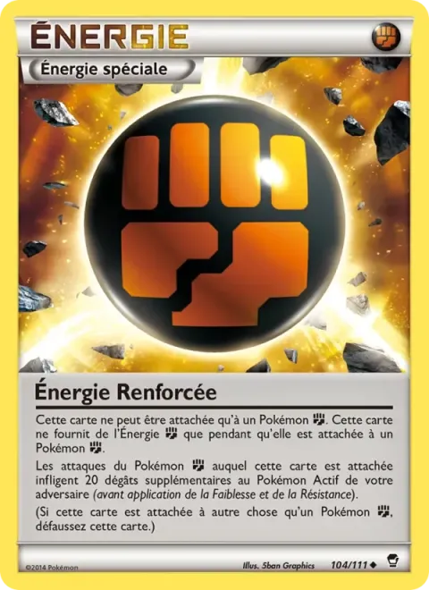 Carte Pokémon Énergie Renforcée 104/111, extension Poings Furieux