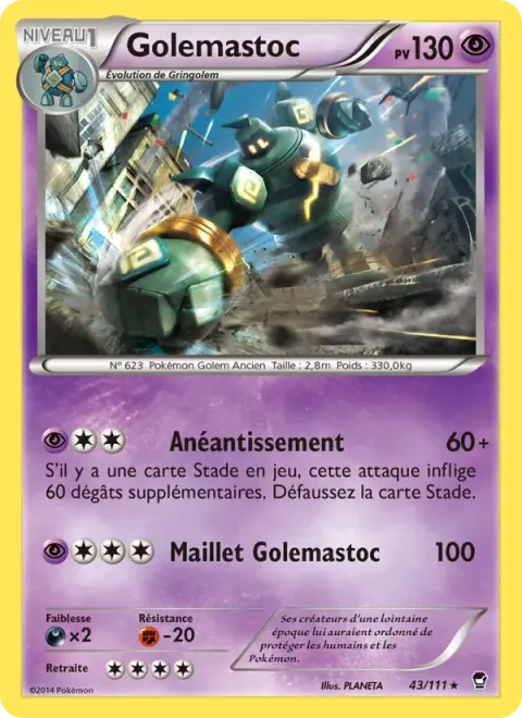 Carte Pokémon Golemastoc 043/111, extension Poings Furieux