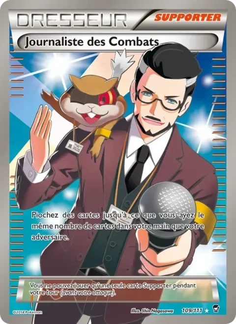 Carte Pokémon Journaliste des Combats 109/111, extension Poings Furieux