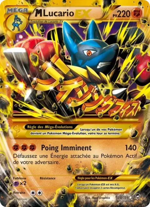 Carte Pokémon M-Lucario EX 113/111, extension Poings Furieux