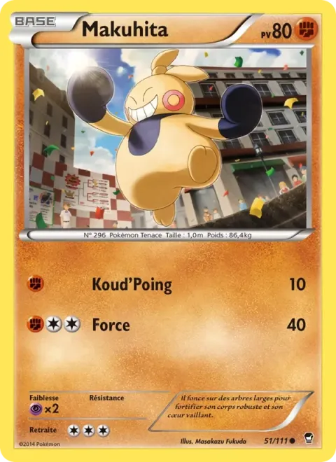 Carte Pokémon Makuhita 051/111, extension Poings Furieux