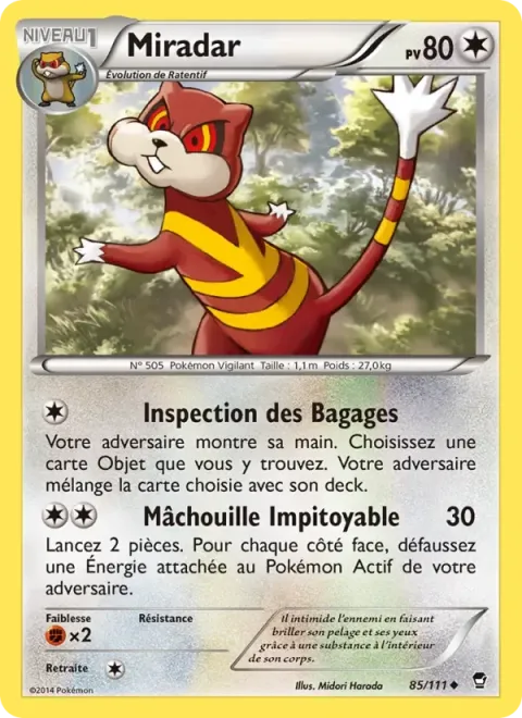 Carte Pokémon Miradar 085/111, extension Poings Furieux