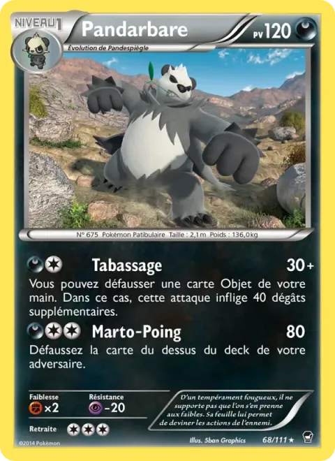 Carte Pokémon Pandarbare 068/111, extension Poings Furieux