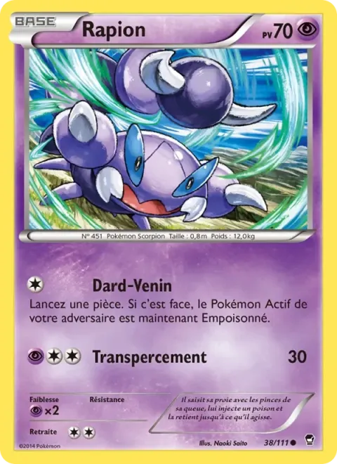 Carte Pokémon Rapion 038/111, extension Poings Furieux