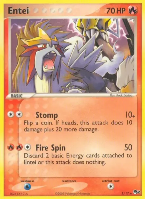 Carte Pokémon Entei 001/017, extension POP Série 2
