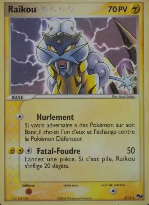Carte Pokémon Raikou 003/017, extension POP Série 2