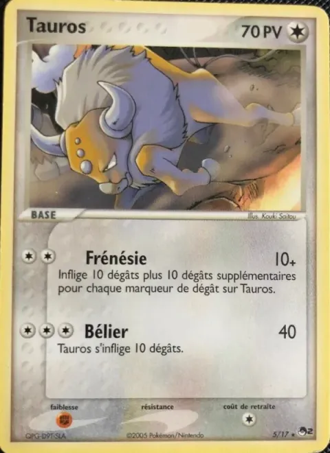 Carte Pokémon Tauros 005/017, extension POP Série 2