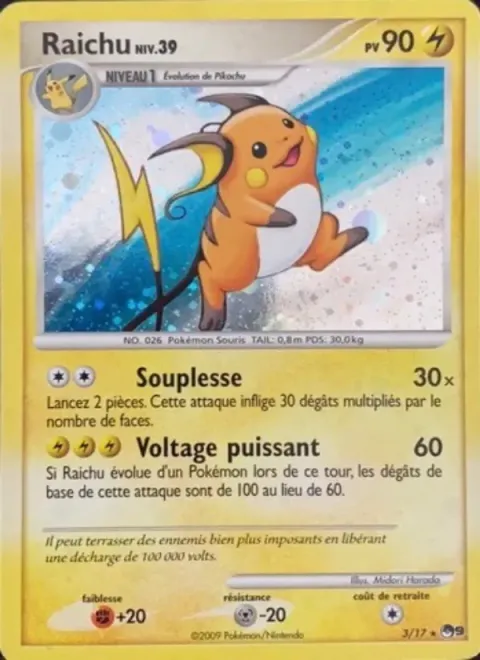 Carte Pokémon Raichu 003/017, extension POP Série 9
