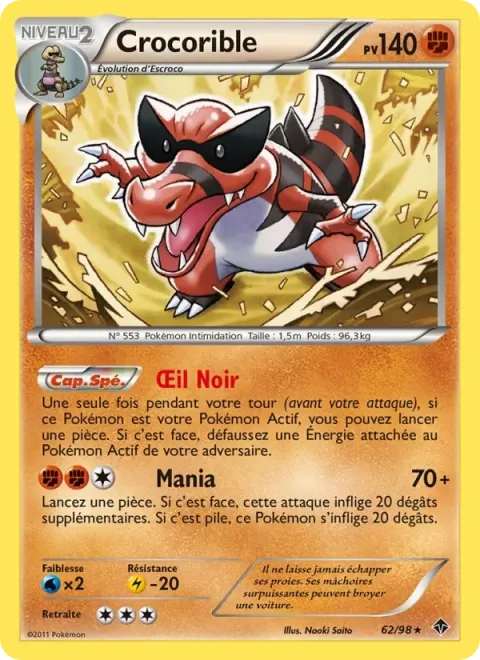 Carte Pokémon Crocorible 062/098, extension Pouvoirs Émergents